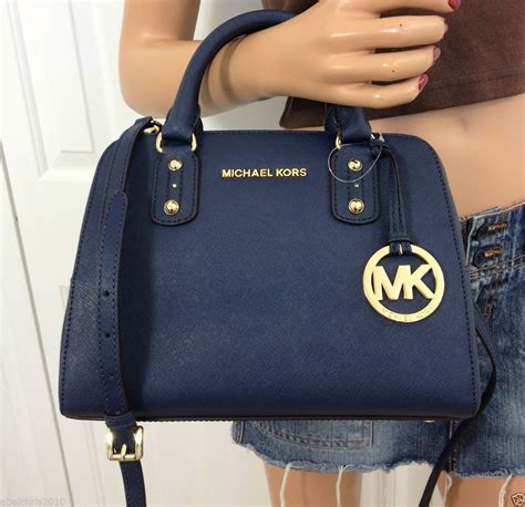 michael kors navy blue purse with|Michael Kors navy shoulder purse.